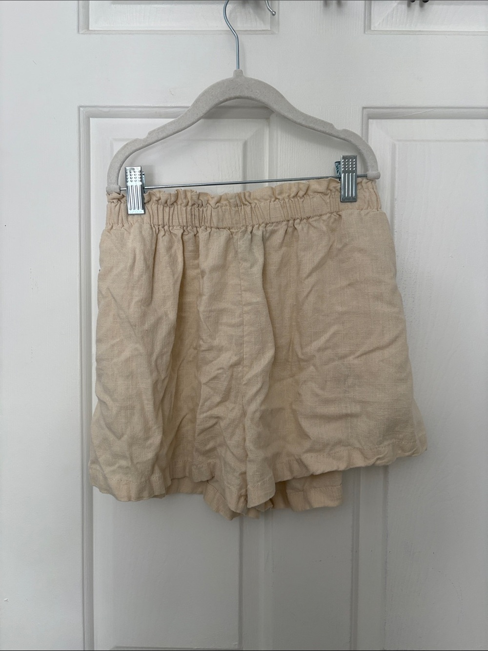 art class Cream High-Waist Elastic Linen-Blend Shorts